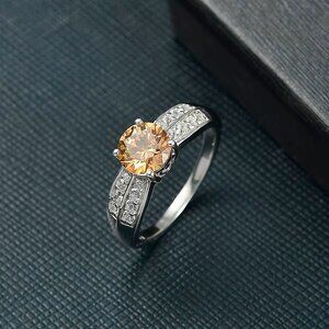 J Francis Honey Yellow Crystal Ring ✦ 2.80ctw Rhodium Over 925 ✦ Swarovski Halo